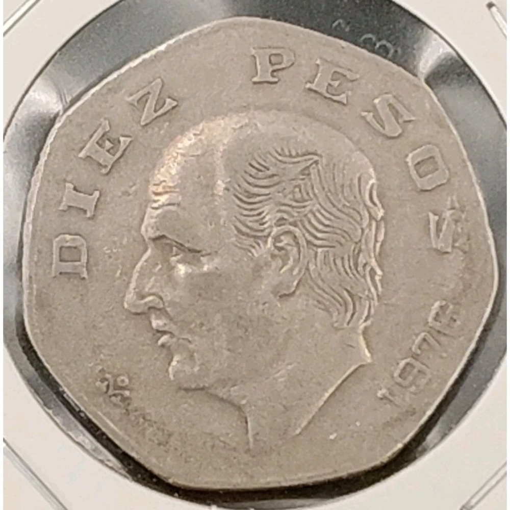 10-Diez Peso Mexico 1976 Coin Seven-sided Silver Estados Unidos Mex BR1.1GA-4037